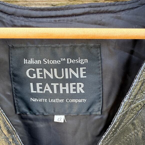 Navarre Leather Company Italian Stone Black Men's Leather Vest Size 4XL - Picture 3 of 6